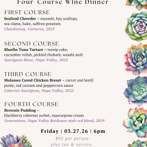 4 Course Wine Dinner 3/27/26